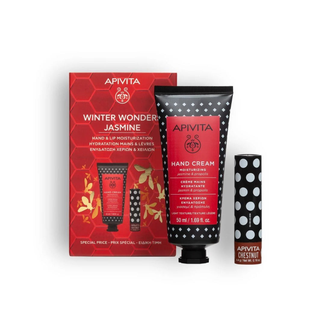 Slika proizvoda APIVITA Winter Wonders Jasmin set (krema za ruke + lip balm) iz online apoteke Moja Farmacija - BIH