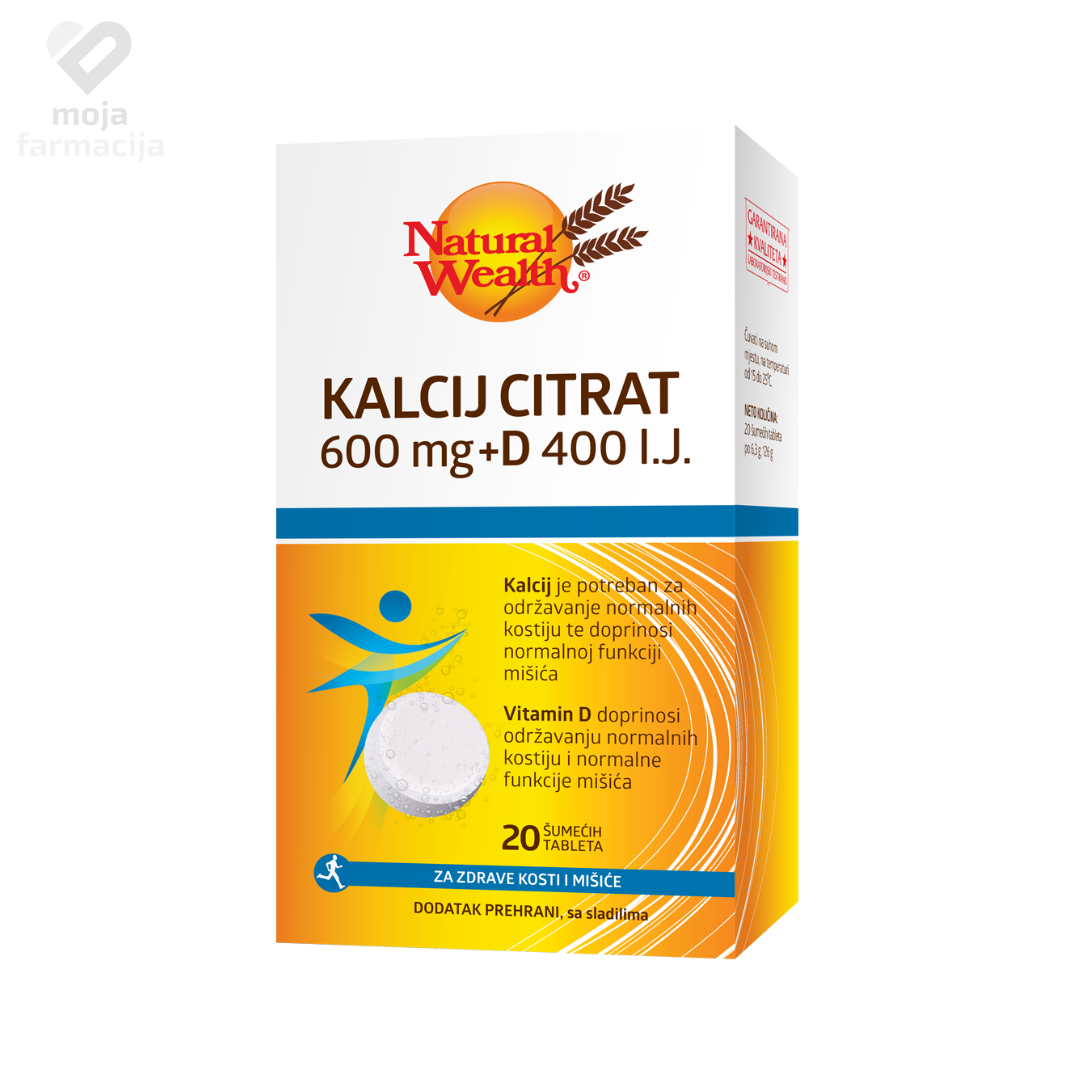Slika proizvoda NATURAL WEALTH Kalcij citrat 600mg + Vitamin D 400IU iz online apoteke Moja Farmacija - BIH