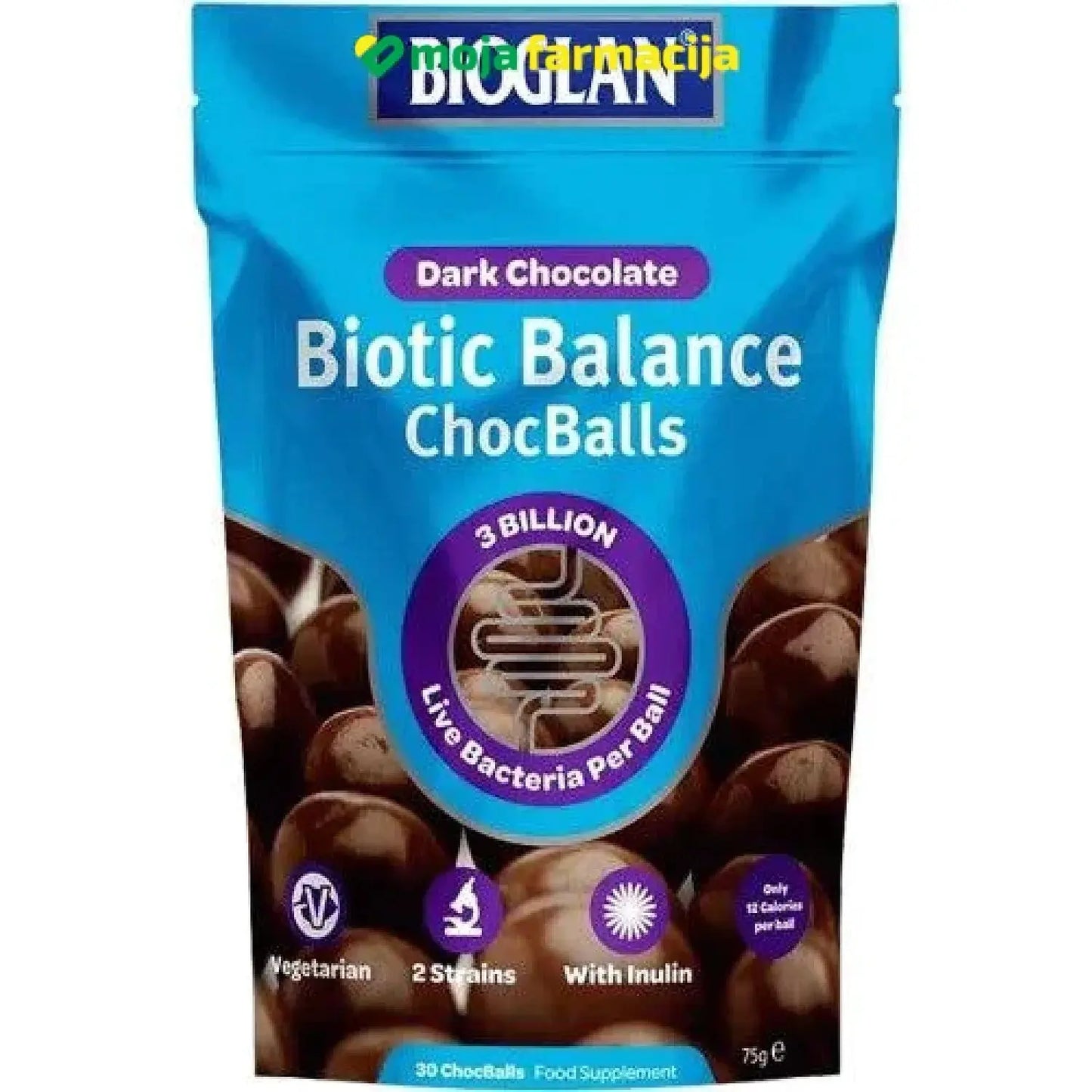 Slika proizvoda Bioglsn Biotic balance chocoballs za odrasle iz online apoteke Moja Farmacija - BIH