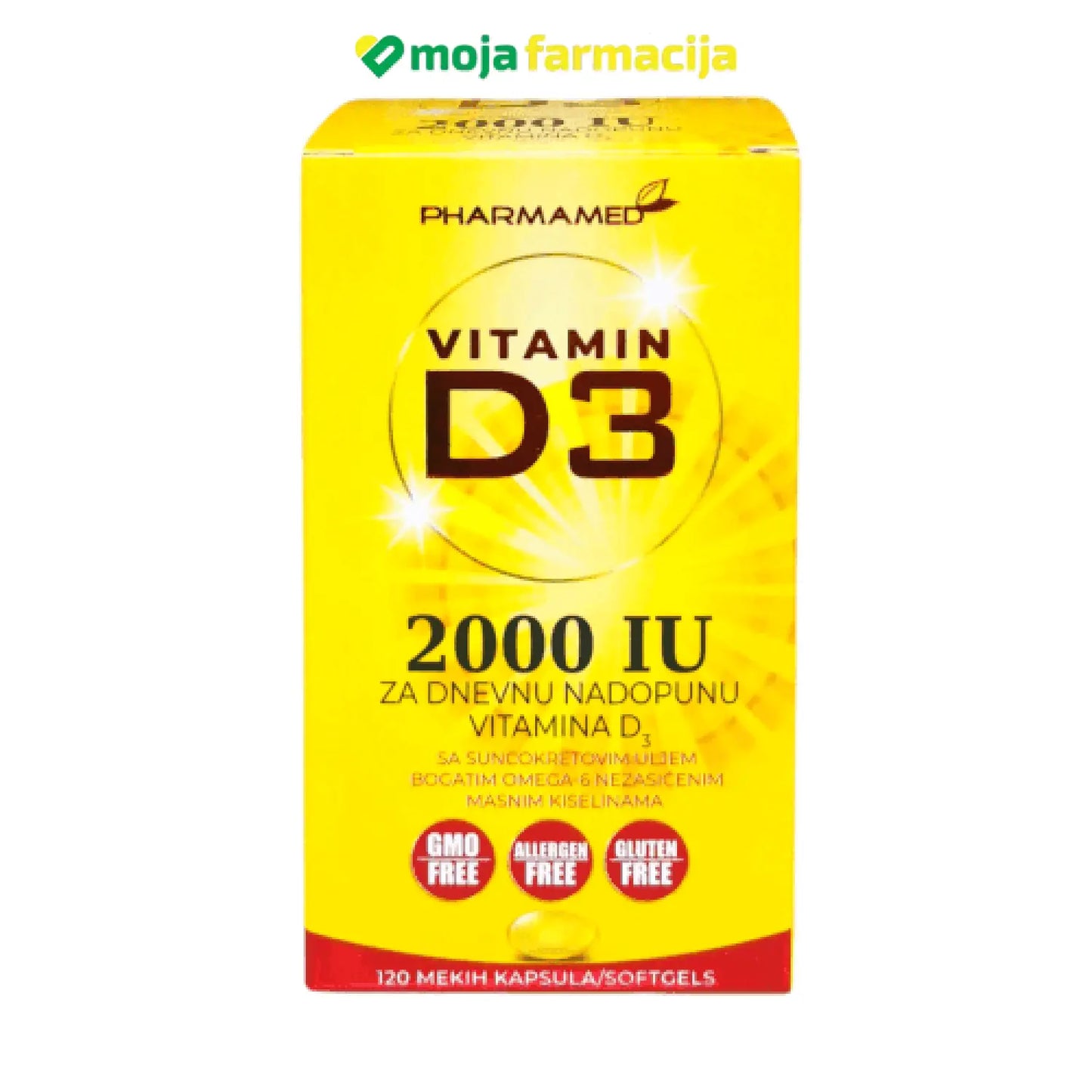 Slika proizvoda Vitamin D3 2000 IU Pharmamed iz online apoteke Moja Farmacija - BIH