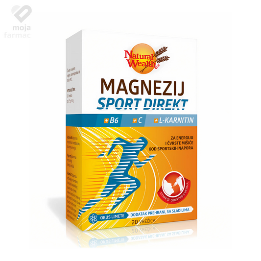 Slika proizvoda NATURAL WEALTH Magnezij Sport Direkt + B6 + C + L-karnitin iz online apoteke Moja Farmacija - BIH