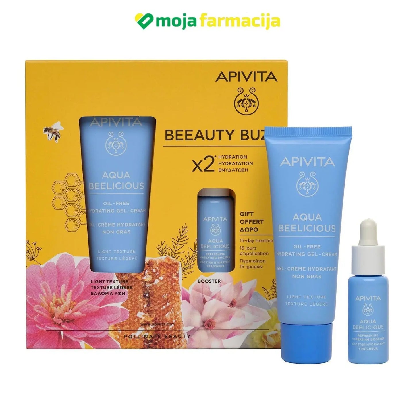 Slika proizvoda APIVITA Beeauty Buzz set ( Aqua Beelicious light krema 40ml + booster 10ml ) iz online apoteke Moja Farmacija - BIH