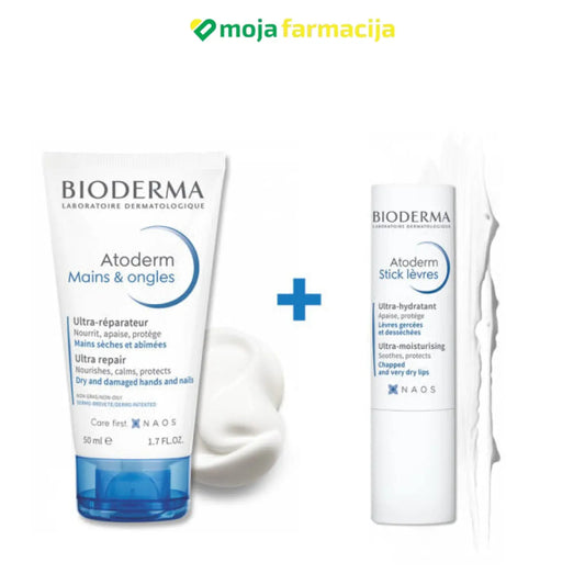 Slika proizvoda BIODERMA Atoderm Mains&Ongles krema za ruke + Atoderm Stick balzam za usne PROMO iz online apoteke Moja Farmacija - BIH