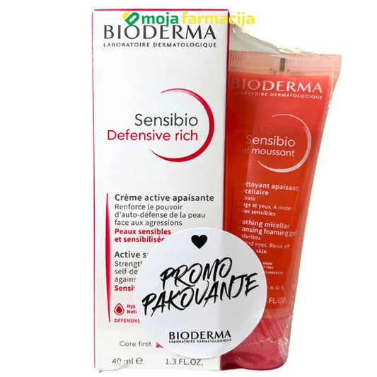 Slika proizvoda BIODERMA Sensibio defensive rich krema + Sebium pjenušavi gel iz online apoteke Moja Farmacija - BIH