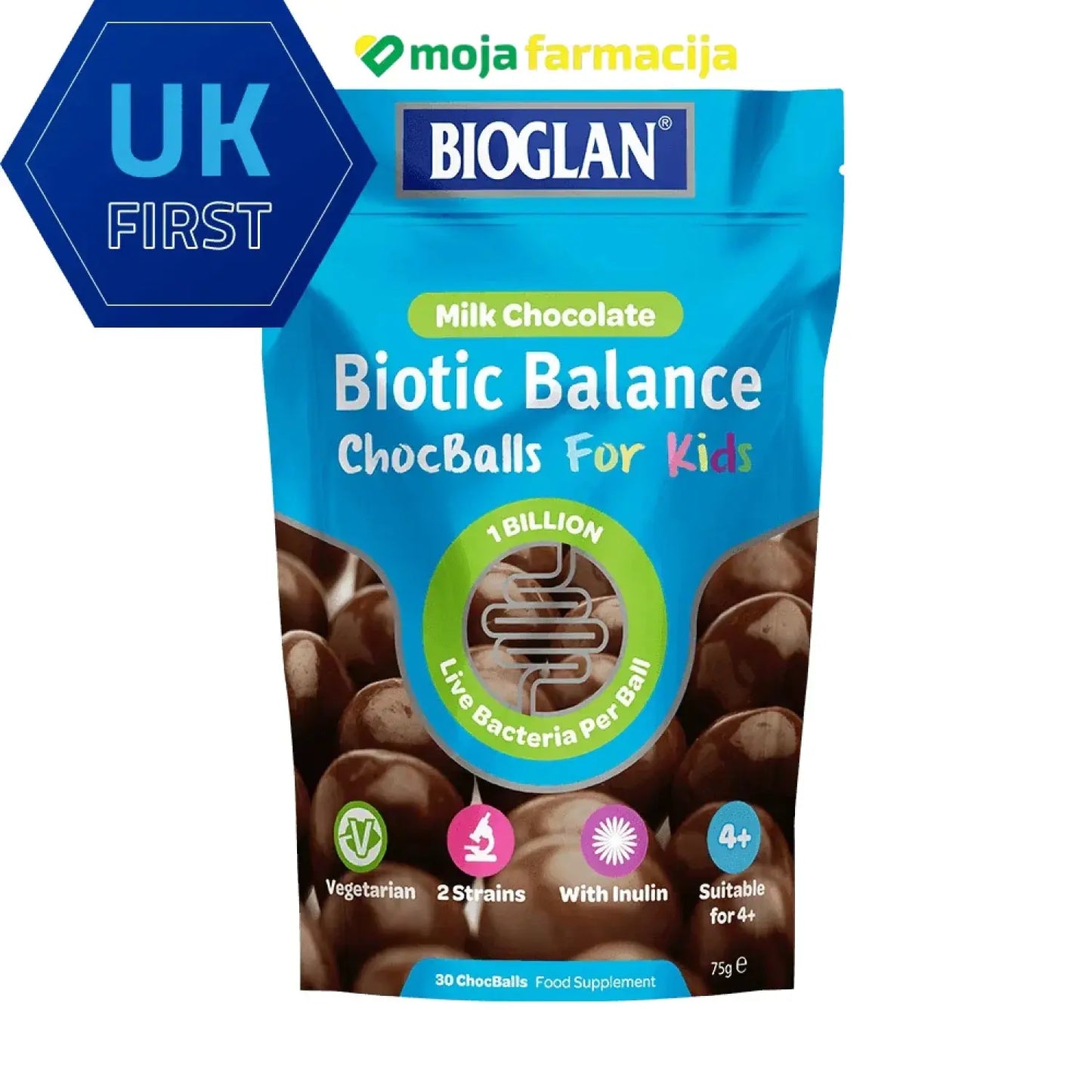 Slika proizvoda Bioglan Biotic balance chocoballs za djecu iz online apoteke Moja Farmacija - BIH