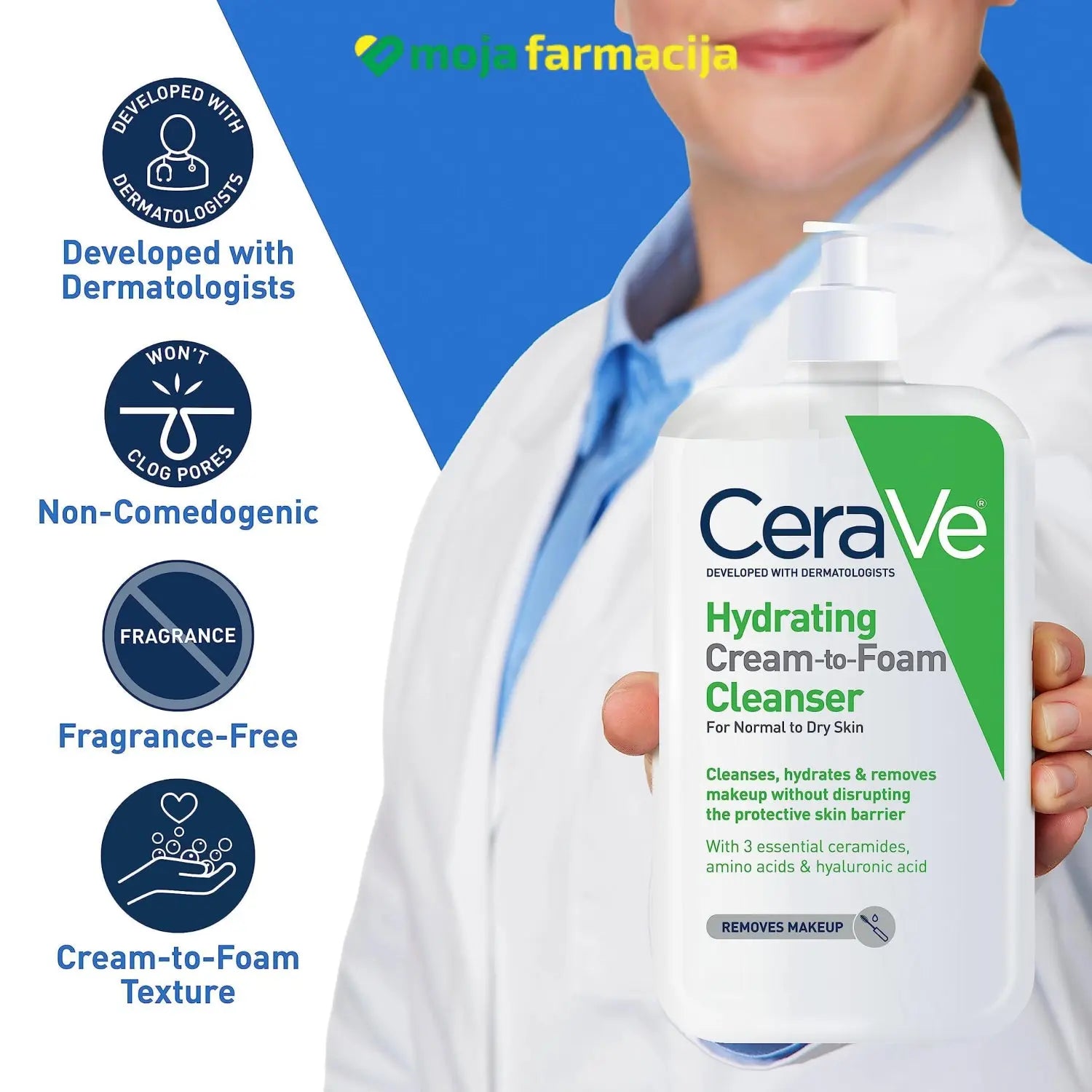 Slika proizvoda CeraVe Hidratantna kremasto-pjenušava emulzija za čišćenje iz online apoteke Moja Farmacija - BIH