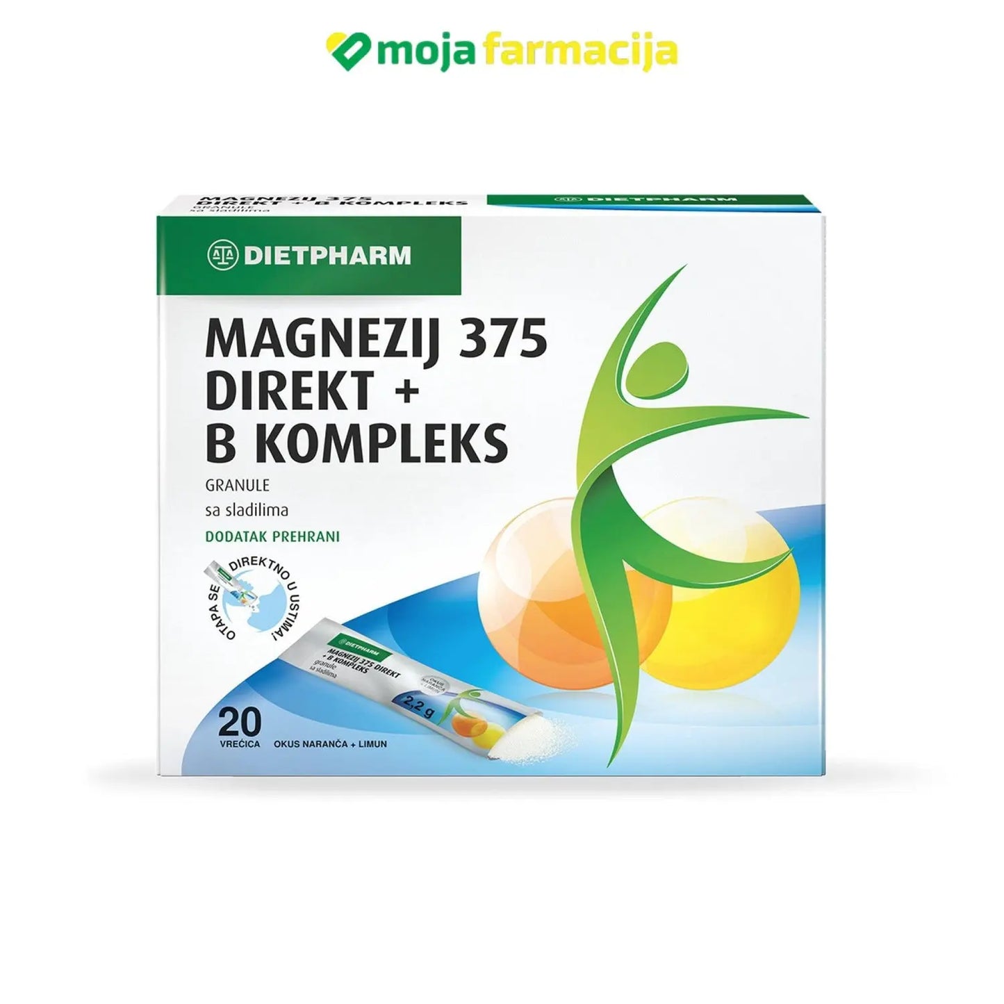 Slika proizvoda DIETPHARM Magnezij 375mg+ B komplex granule iz online apoteke Moja Farmacija - BIH