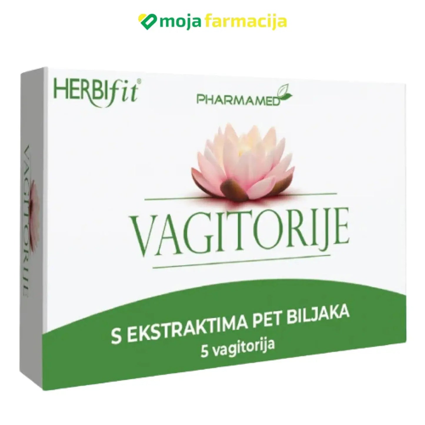 Slika proizvoda Herbifit vagitorije sa ekstraktima pet biljaka iz online apoteke Moja Farmacija - BIH