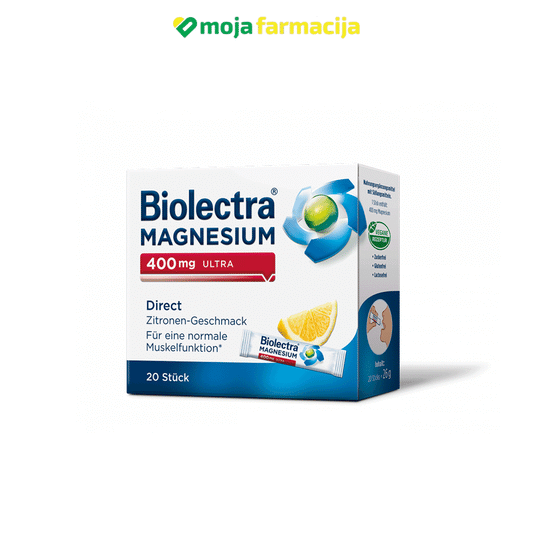 Slika proizvoda HERMES Biolectra Magnezij 400mg ultra direct limun iz online apoteke Moja Farmacija - BIH