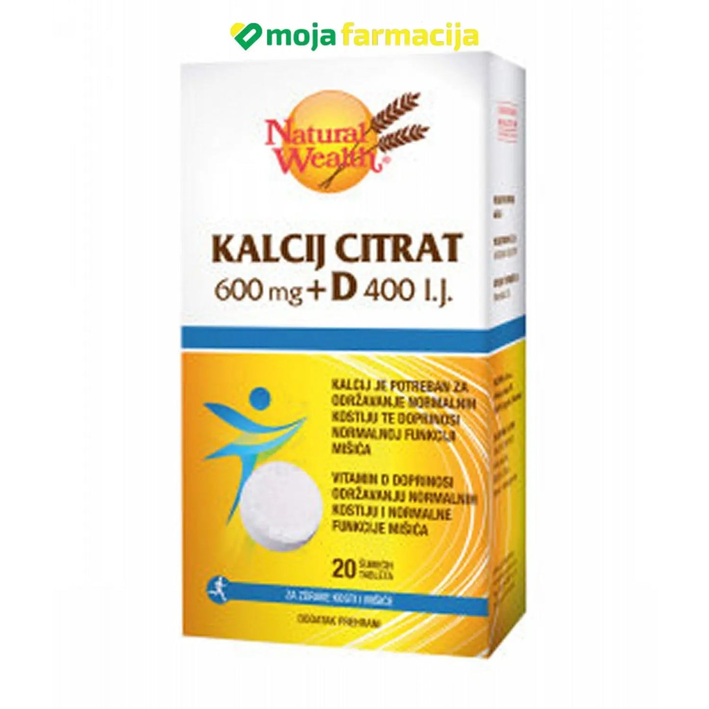 Slika proizvoda NATURAL WEALTH Kalcij citrat 600mg + vitamin D 400IU iz online apoteke Moja Farmacija - BIH