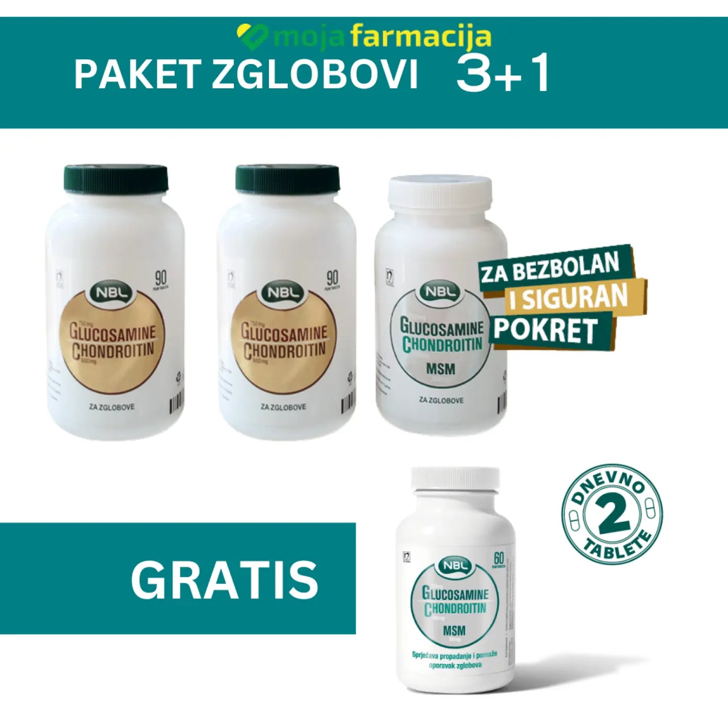 Slika proizvoda PAKET ZGLOBOVI - NBL Glucosamine Chondroitin + Glucosamine Chondroitin MSM iz online apoteke Moja Farmacija - BIH