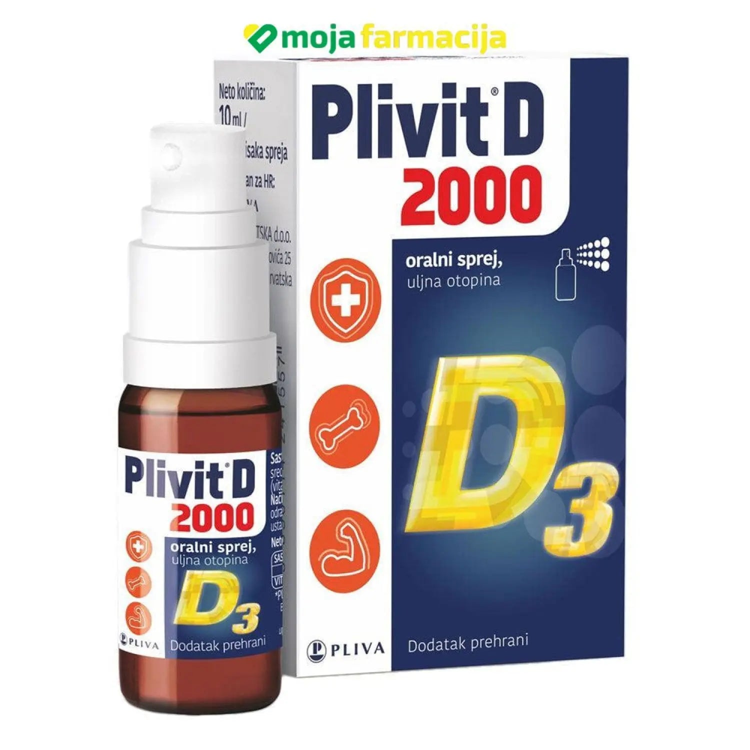 Slika proizvoda PLIVIT D3 2000 ORALNI SPREJ 10ml iz online apoteke Moja Farmacija - BIH