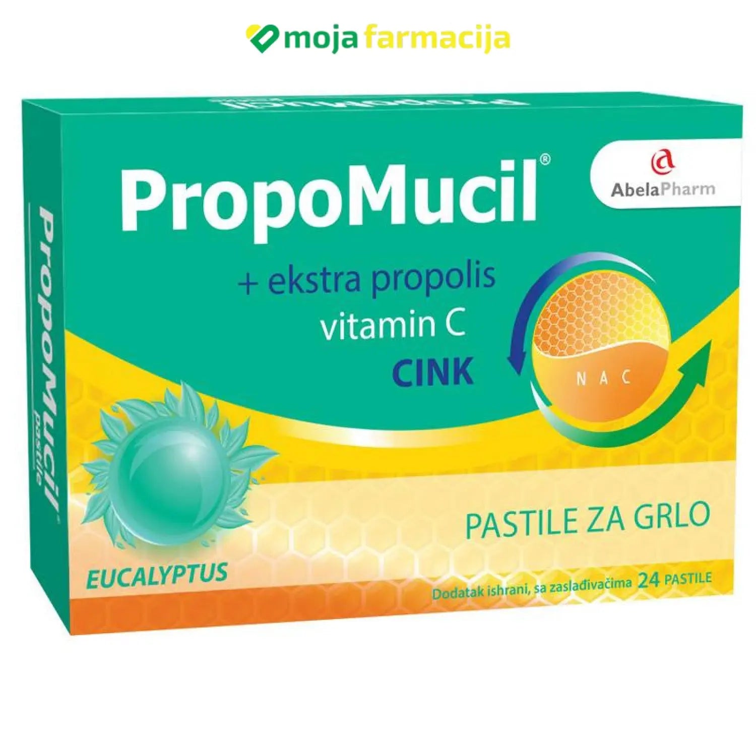 Slika proizvoda Propomucil pastile eukaliptus iz online apoteke Moja Farmacija - BIH