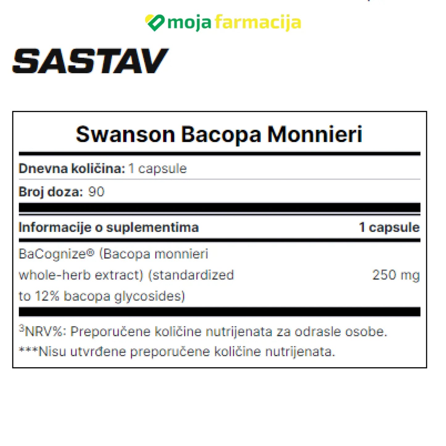 Slika proizvoda SWANSON Bacopa Monnieri ( brahmi ) iz online apoteke Moja Farmacija - BIH