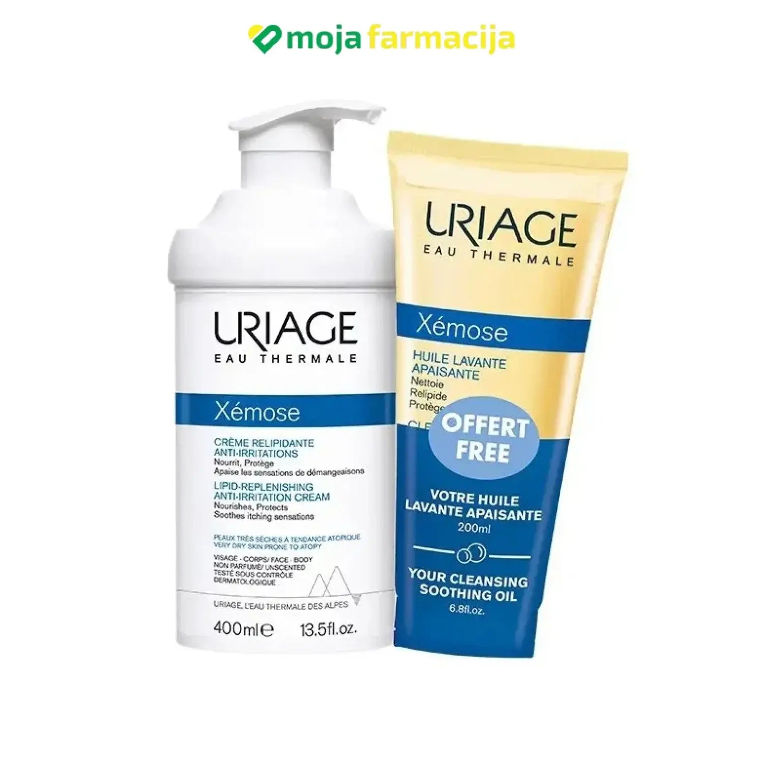 Slika proizvoda URIAGE Xemose set  ( emolijentna krema 400ml +  ulje 200 ml GRATIS ) iz online apoteke Moja Farmacija - BIH