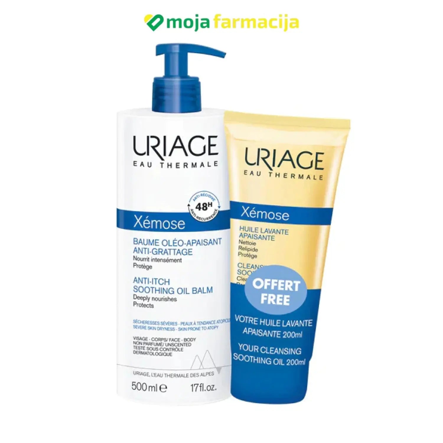 Slika proizvoda URIAGE Xemose set ( emolijentni balzam 500ml + ulje 200 ml ) iz online apoteke Moja Farmacija - BIH