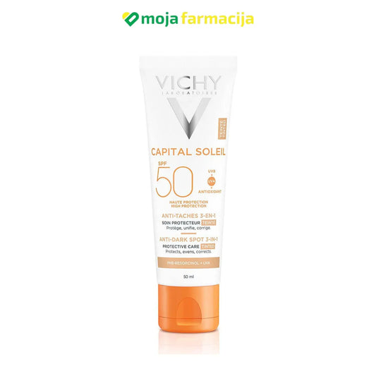 VICHY Capital Soleil SPF50+ obojena zaštitna krema 3u1 protiv tamnih fleka 50ml - Moja Farmacija - BIH
